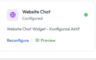 Card Website Chat dengan status Configured dan tombol Reconfigure serta Preview