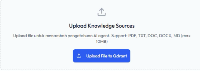 Area upload knowledge dengan tombol Upload File to Qdrant