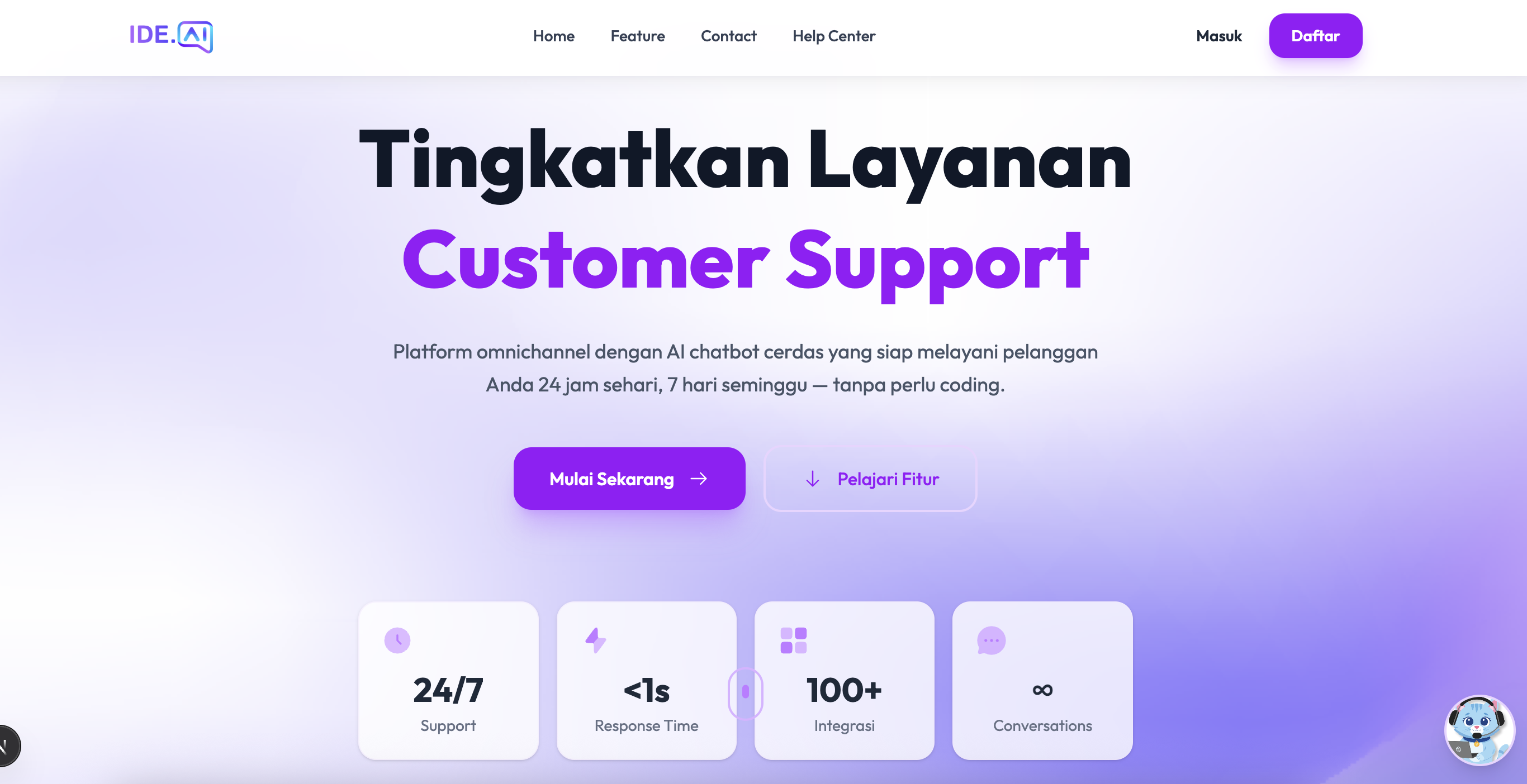 Contoh tampilan beranda Ide AI
